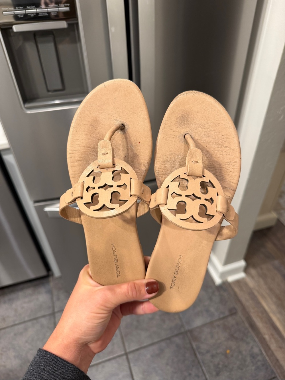Tory Burch Nude/Tan Miller Logo Thong Sandals